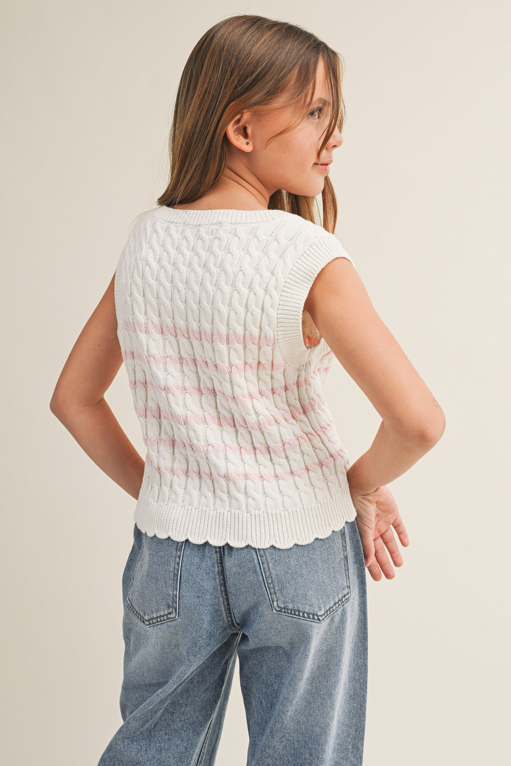 Scallop Cotton Vest // pink stripes