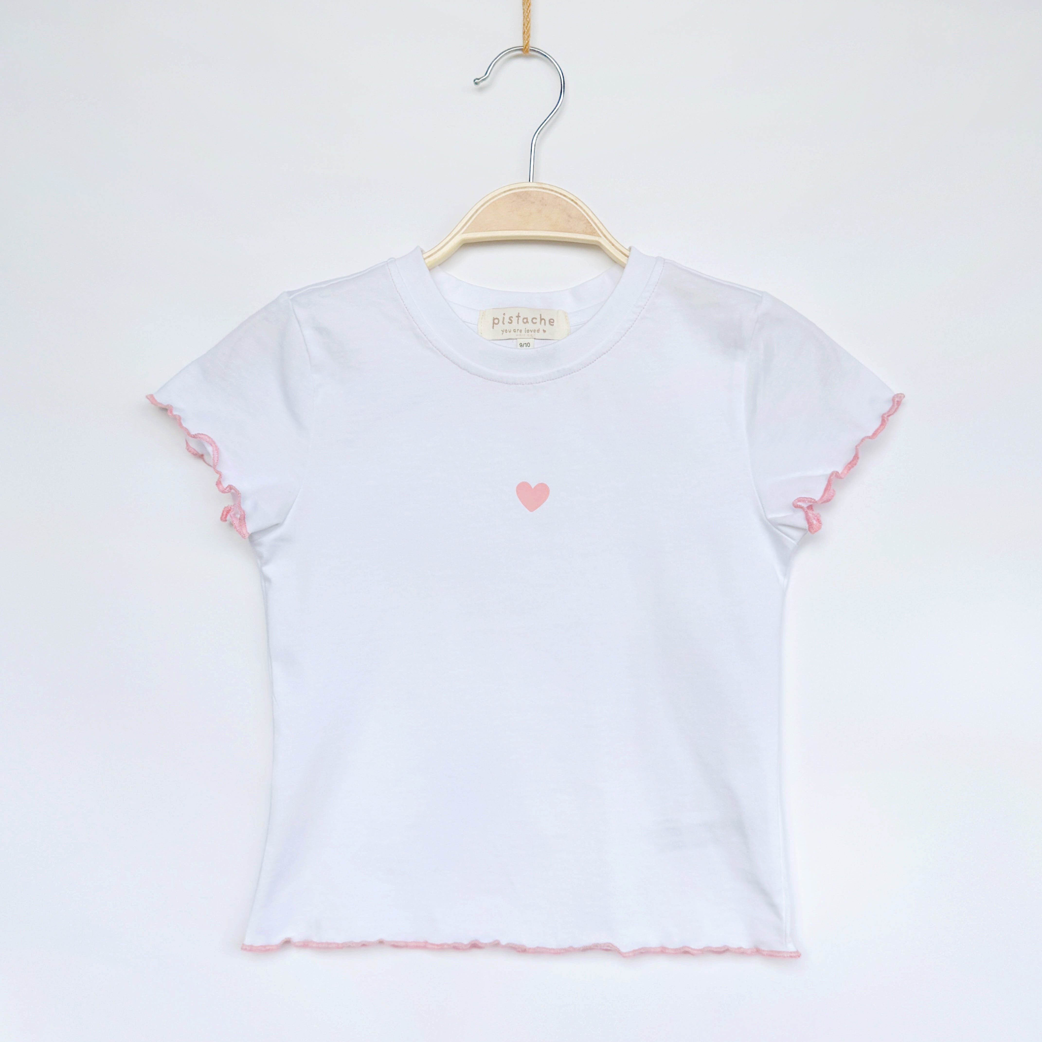 Girls' Pink Contrast Lettuce Edge Graphic T-shirt – Pistachio