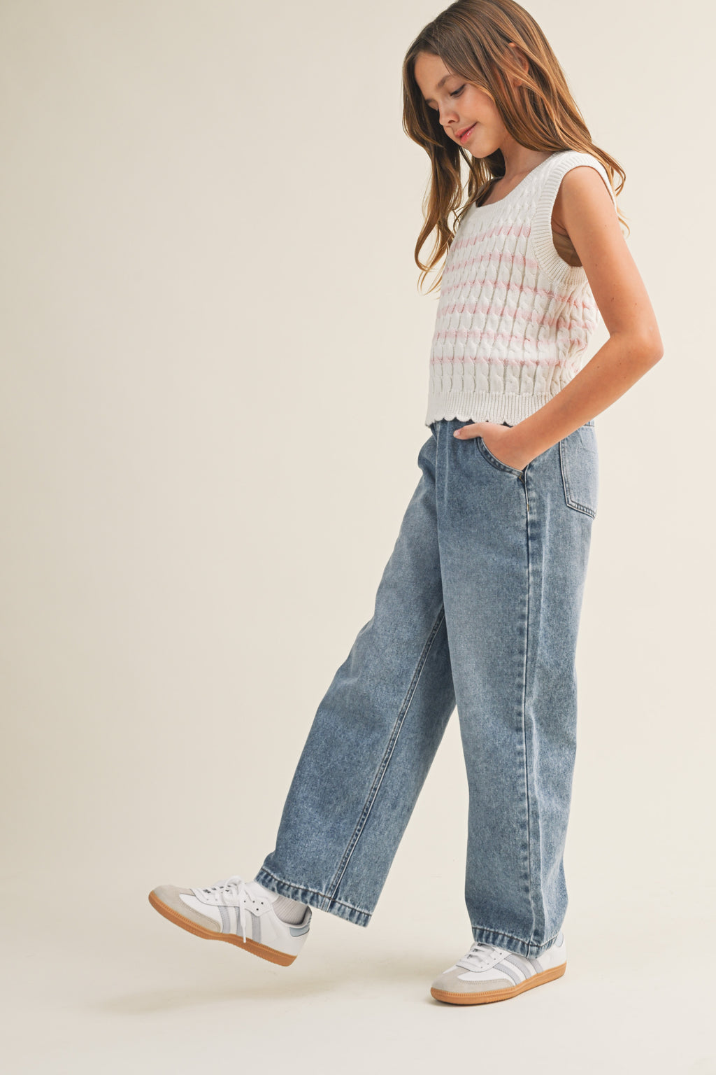 Scallop Cotton Vest // pink stripes