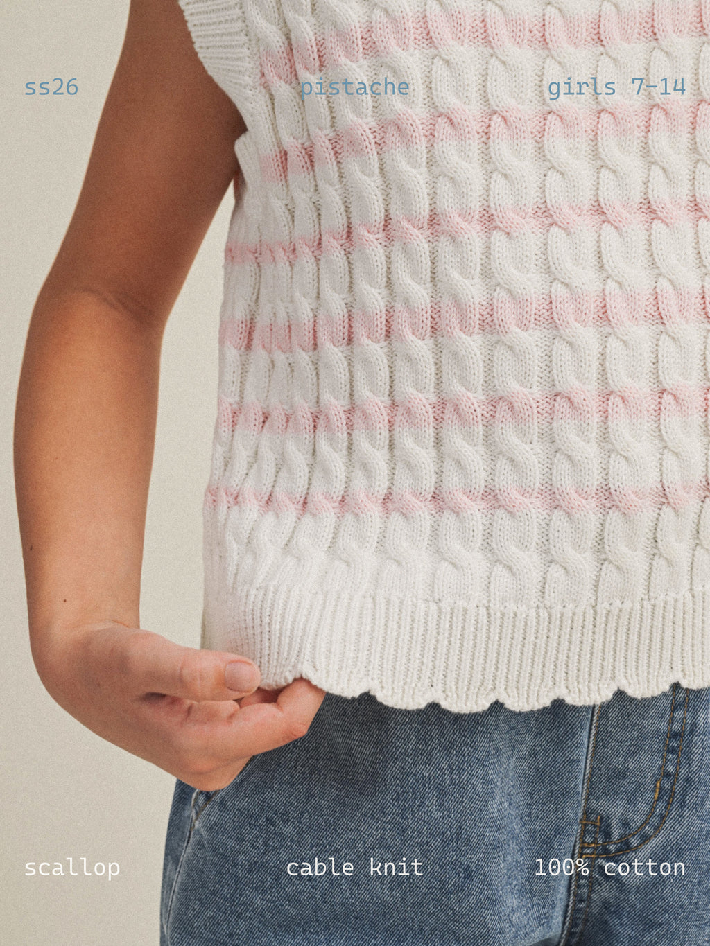 Scallop Cotton Vest // pink stripes