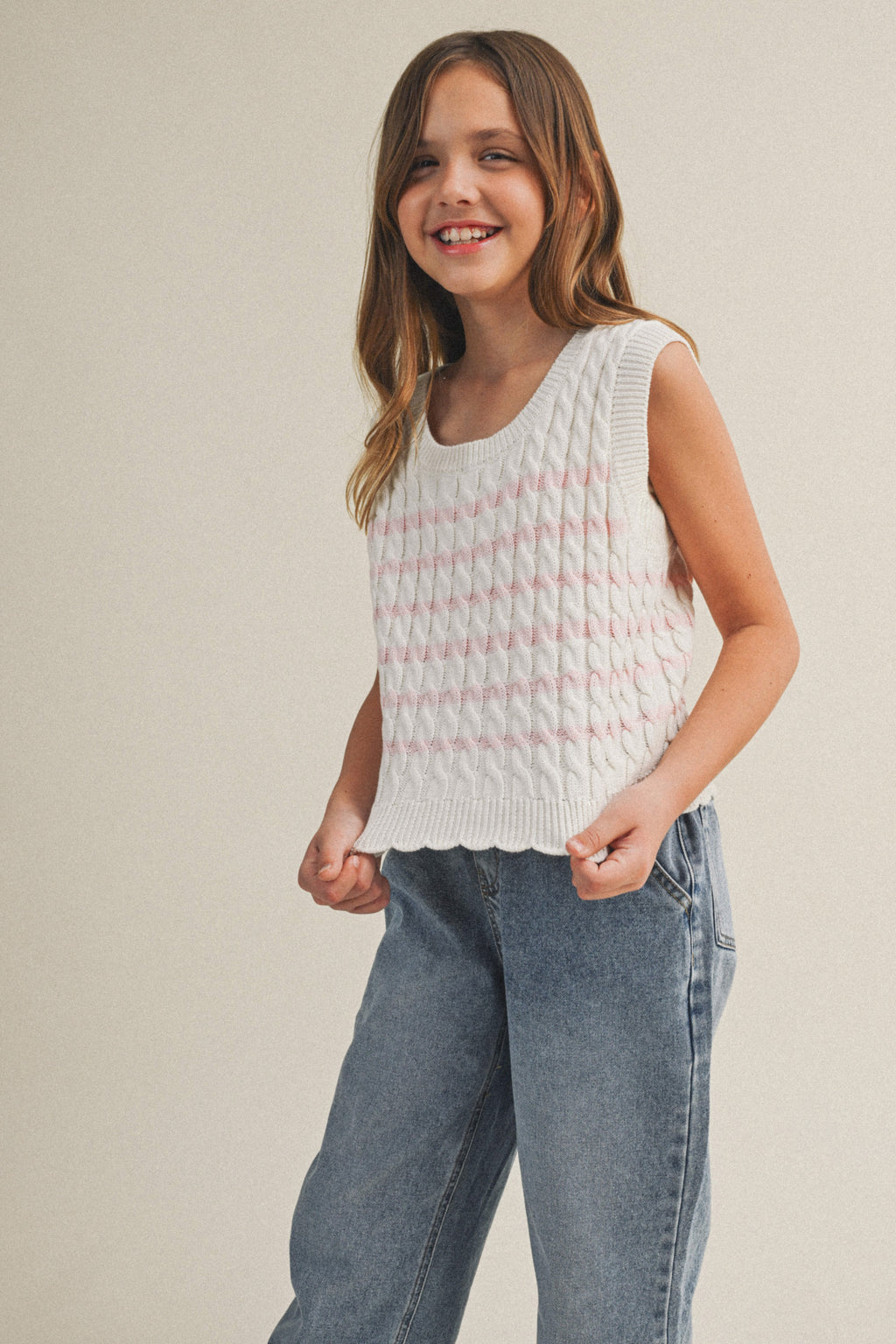 Scallop Cotton Vest // pink stripes