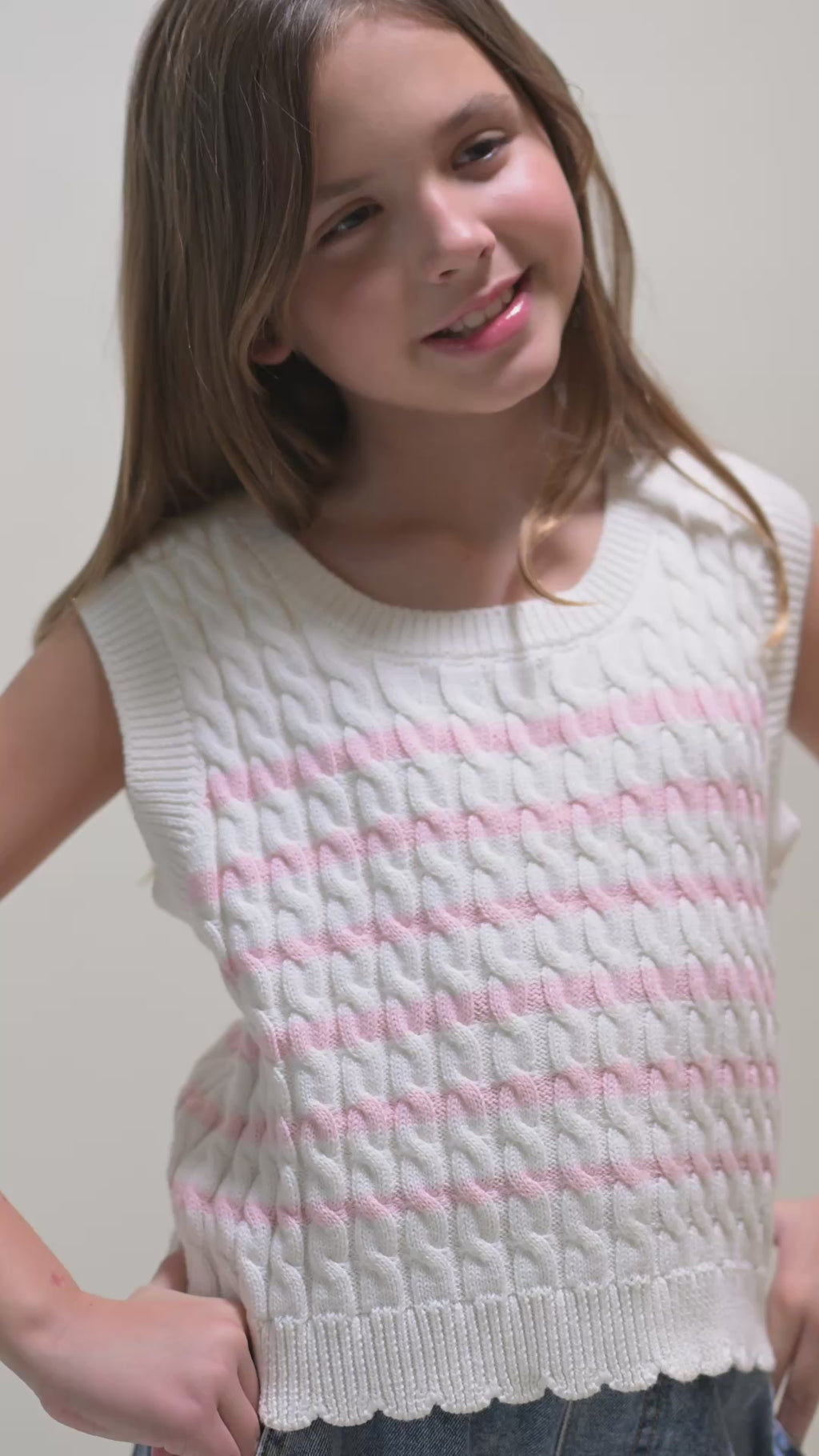 Scallop Cotton Vest // pink stripes