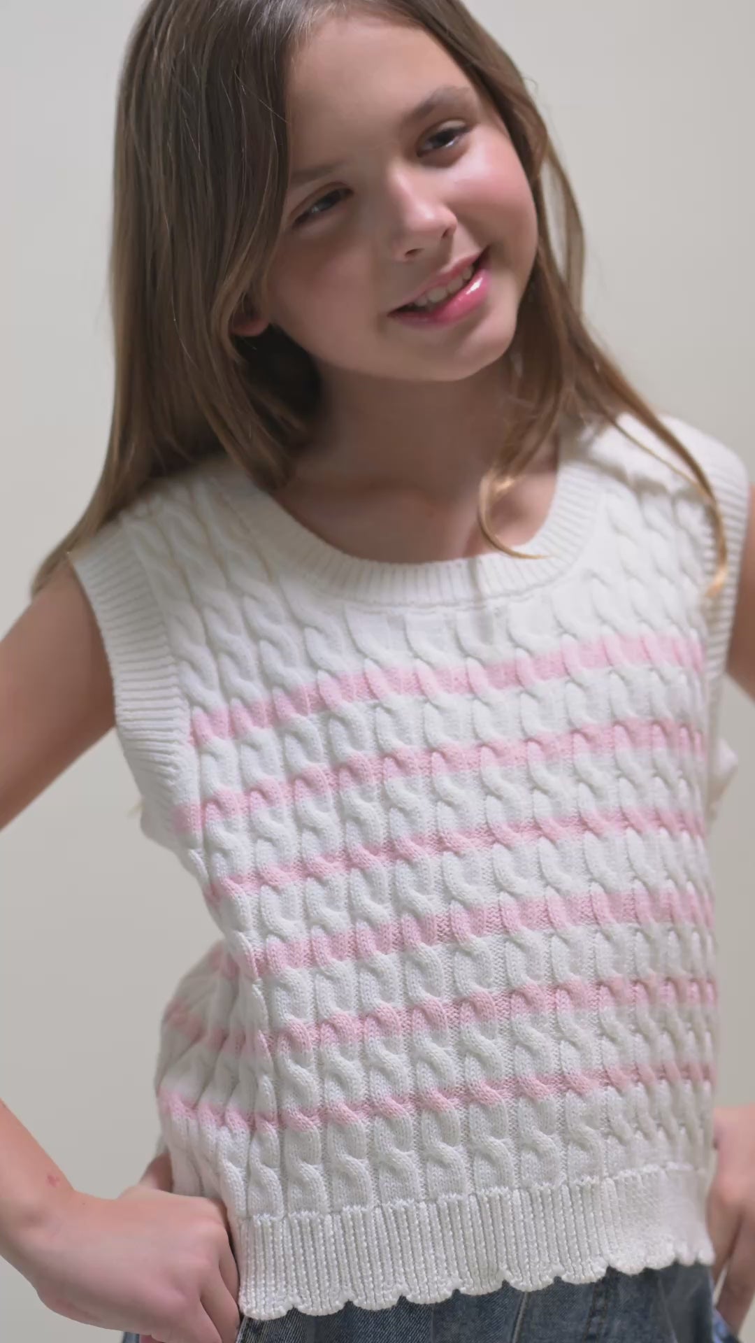 Scallop Cotton Vest // pink stripes